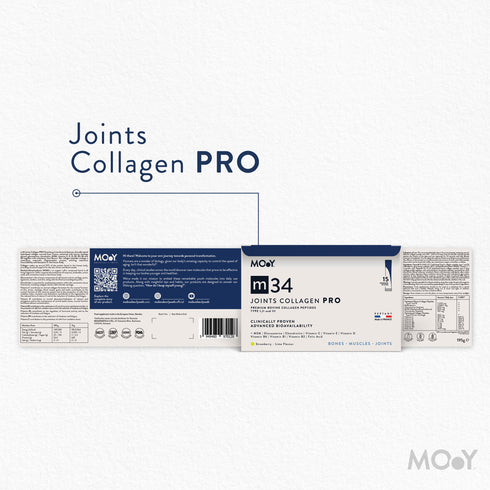 m34 PRO Colagen hidrolizat bovin premium monodoza, dovedit clinic, articulatii, 7.000mg tip I, II si III, aroma capsuni si lime, 15 plicuri, 195 g, Molecules of Youth, natural